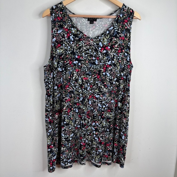 J Jill Floral Tank Top L Sleeveless Tunic Preppy Classic Lightweight Beach Boho - Picture 1 of 10